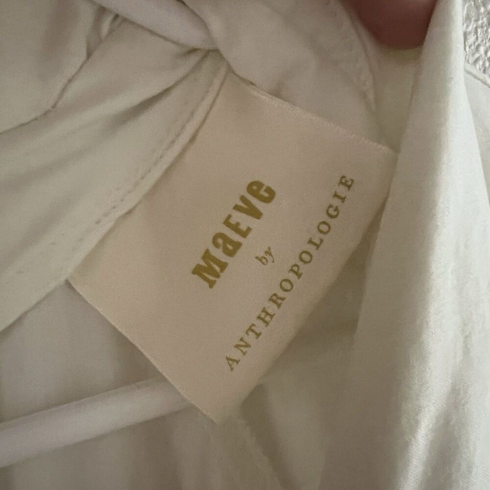 Maeve Anthropologie Poplin‎ Shirt Dress Women’s 14 Midi White Collared V Neck - Picture 6 of 14